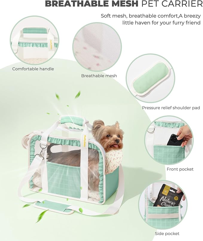 Pet Carrier for Medium Cats, Dog Carrier with Soft-Sided Cat Carriers with Breathable Mesh for Small/Medium Cats Dogs Puppies (Up to 13lbs), Foldable with Safety Buckle for Travel - Green