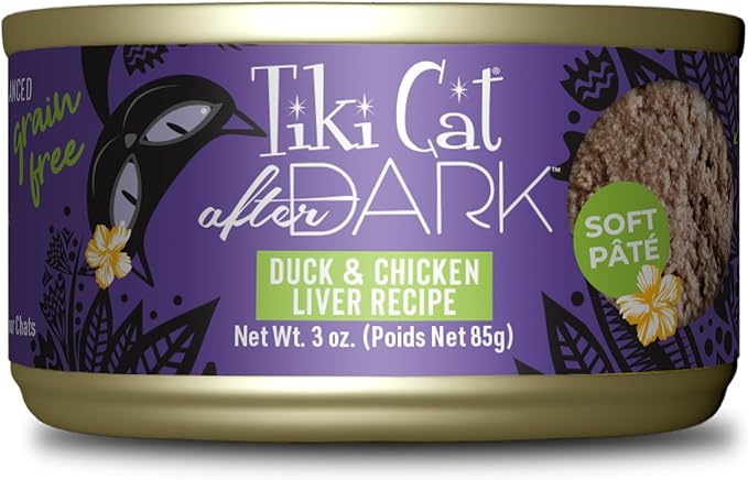 Tiki Cat After Dark Pate, Duck & Chicken Liver, High-Protein Ingredients, Wet Cat Food for Adult Cats, 3 oz. Can (12 Count)