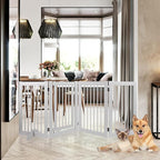 Wooden Freestanding Pet Gate, Pet Gate for Dogs, 29.5inch 4-Panel Wooden Dog Fence with 2 Support, Feet Folding Dog Gate for Indoor, Doorway, Stairs, Kitchen, 81.5“L×30”H (White)