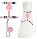 PUPTECK Adjustable Cat Harness and Leash Set Escape Proof Kitten Strap Collar for Walking Travel, Floral Pattern
