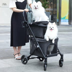 T1 Double Pet Stroller for 2 Small Dogs or Cats Lightweight Foldable Double Cat Stroller with Detachable Carrier (Black)