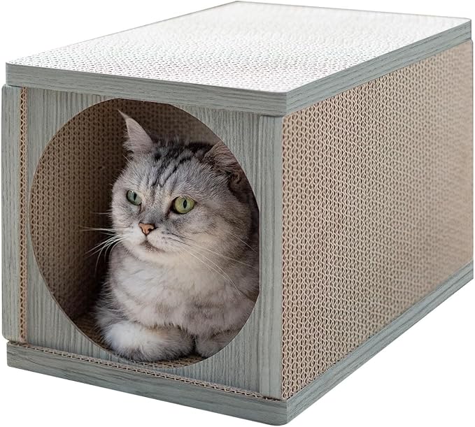 Cat Scratcher Tunnel, Cardboard cat House & Scratching Post for Indoor Cats, 360 Degree Comfort, Durable Design, Odor-Free Fun, Easy Assembly, Perfect for Playful Kittens and Adult Cats, greywood