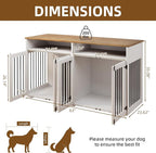 63'' Dog Crate Furniture for 2 Dogs, Wooden Dog Cage with Storage Compartment, Indoor Dog Kennel with 4 Doors for Large/Medium Dogs, White