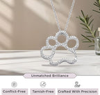 Jewelili Sterling Silver or Yellow Gold Plated Sterling Silver Dog Paw Pendant Necklace for Women | Treated Black or Natural White Round Diamonds | 18" Rolo Chain | Luxury Jewelry Gift for Her | Gift Box Included