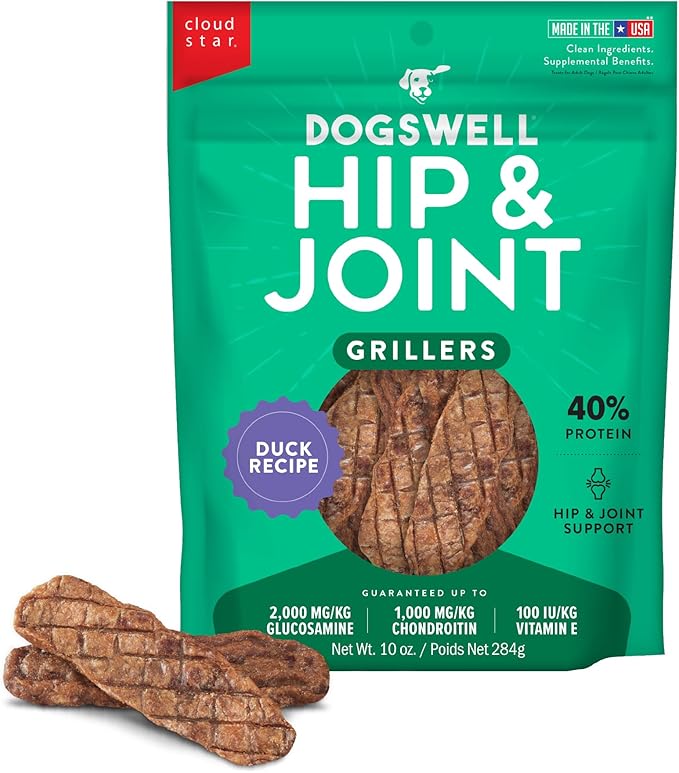 Dogswell Hip and Joint Grain-Free Duck Grillers for Dogs, 10 oz. Bag