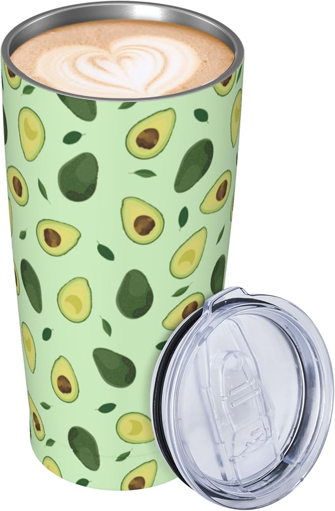 Avocado Tumbler with Lid and Straw, 20 Oz Stainless Cup Steel Insulated Water Bottle Travel Coffee Mug