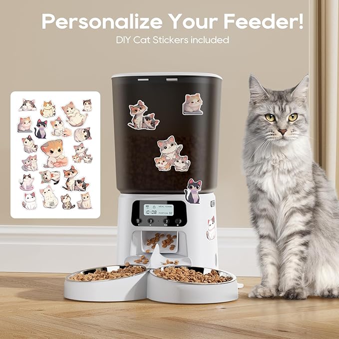 Automatic Cat Feeder,6L Timed Cat Dry Food Dispenser,Pet Feeder up to 6 Meals per Day,10S Voice Record,Flexible Schedule Timer,Auto Pet Feeder for Cats and Small Dogs (White, 6L)