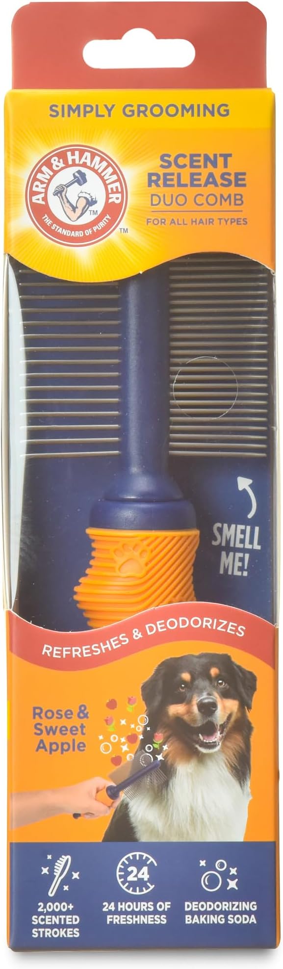 Arm & Hammer “Simply Glam” Dog Grooming Pin Deodorizing Comb with Fragrance Transfer Technology – Scented Dog Comb for Detangling & Shedding, Sweet Apple & Rose Scent