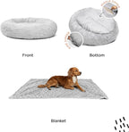 Best Friends by Sheri Bundle Set The Original Calming Lux Donut Cuddler Cat and Dog Bed + Pet Throw Blanket Gray Extra Large 45" x 45"