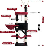 Cat Tree, Multi-Level Gothic Cat Tower for Indoor Cats, Cat Condo with Cat Scratching Post and Board, Cat Hammock, Black and Red GCT011BR