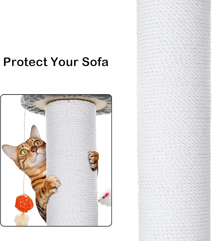 36.5 Inch Cat Scratching Post Heavy Duty Cat Scratch Post Handmade Cotton Rope with Hanging Toys for Ultimate Cat Fun(Grey)