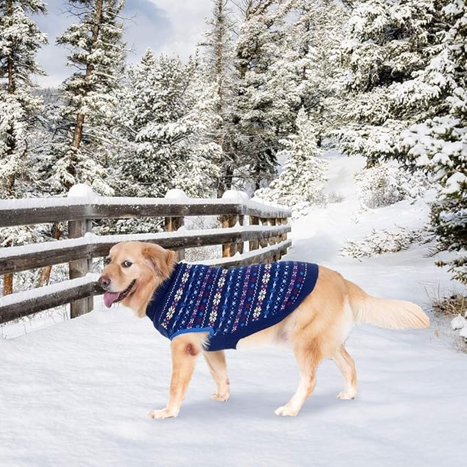BINGPET Dog Sweaters for Medium Dogs,Winter Dog Sweater Warm Clothes Boys Girls with Leash Hole,Classic Snowflake Doggy Knitwear Clothes,Ideal Gift for Pet in New Year(Navy, Medium)