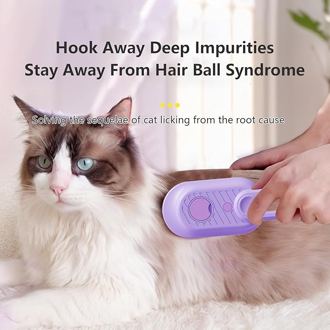 2 Pcs Upgraded Steam Pet Grooming Brush - 3 in 1 Water Brush for Cats & Dogs, Anti-Static Purple & White