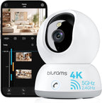 blurams 4K Ultra HD Indoor Cameras for Home Security, 360° PTZ Pet Camera w/One-Touch Call, Night Vision, Free Human/Pet/Motion/Sound/Cry Detection, 5GHz/2.4GHz WiFi6, Work with Alexa