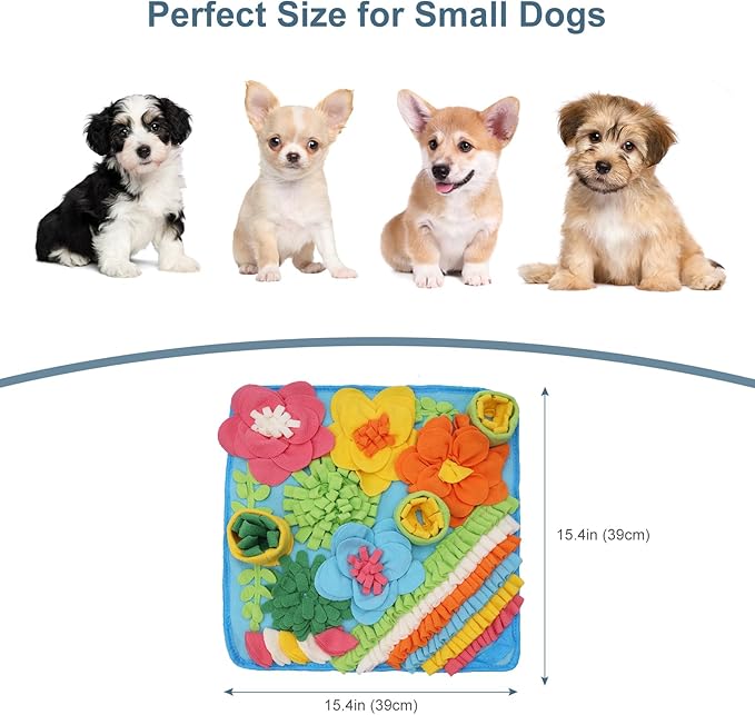 Snuffle Mat for Dogs Cats Rabbits, Pet Treats Feeding Mat, 15.4 x 15.4 inch for Small & Medium, Felt Wool Dog Sniff Mats for Slow Feed, Rabbit Foraging Mats, Relieve Anxiety, with Anti-Slip Bottom