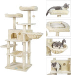 Hey-brother Cat Tree for Large Cats, Cat Tower with Scratching Posts, 2 Padded Plush Perches, Big Condo and Cozy Basket, Beige MPJ025M