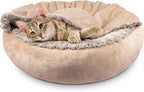 JOEJOY Small Dog Bed Cat Bed with Hooded Blanket, Cozy Cuddler Luxury Puppy Pet Bed, Donut Round Calming Anti-Anxiety Dog Burrow Cave Bed - Anti-Slip Bottom and Machine Washable 23 inch