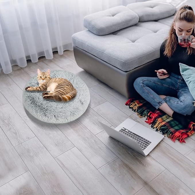 Cat Beds for Indoor Cats,24 Inch Dog Bed for Small Melium Large Dogs, Washable-Round Pet Bed for Puppy and Kitten with Slip-Resistant Bottom