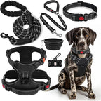 No Pull Dog Harness, Collar & Leash Set | Includes Dog Seat Belt, Collapsible Bowls & Poop Bag Dispenser. Ideal for Training, Walking, Hiking. Fits Small to Large Dogs(Black-S)