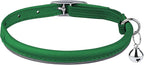 OOPSDOGGY Rolled Leather Cat Collar with Bell, Reflective Kitten Collars with Buckle Include Safety Elastic Strap - Adjustable Small Pet Collars for Boy Girl Cats (Green)