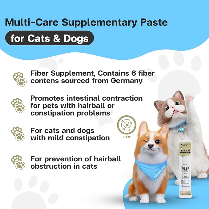 Fiber for Cats & Dogs – Tuna with Salmon – Cat Hairball Remedy & Cat Constipation Relief – 6 Functional Fibers with Prebiotics for Gut Health, Hairball Control – 30 Sachets