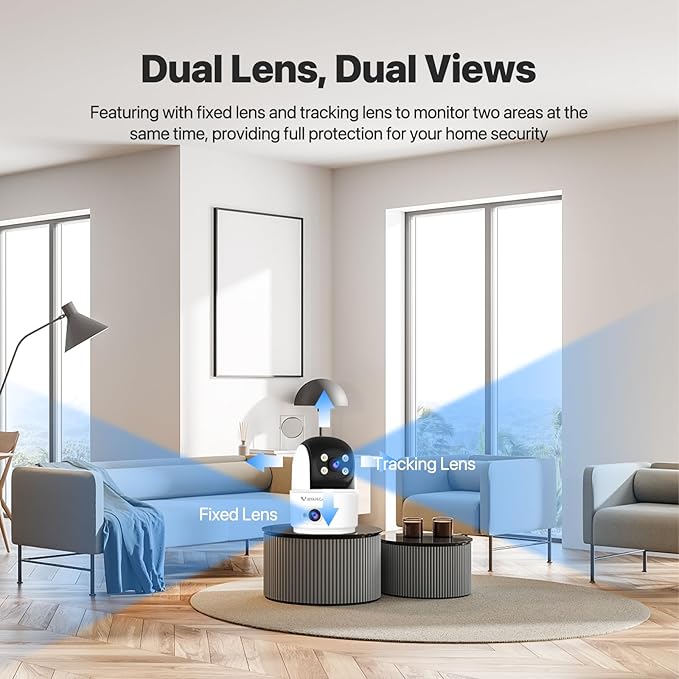 VSTARCAM 2K Dual Camera Indoor Security Cameras, Pet Camera Indoor, Pet/Elderly/Baby Monitor, Color Night Vision, 360° Pan Tilt, Motion Detection, 2-Way Talk, 2.4G WiFi, 24/7 SD Card Storage