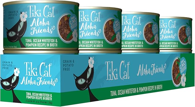 Tiki Cat Aloha Friends, Tuna, Ocean Whitefish & Pumpkin, Grain-Free & High Moisture, Wet Cat Food for All Life Stages 5.5 oz. Cans (Pack of 8)