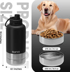 32oz Dog Water Bottle with Bowls - Leakproof Insulated Stainless Steel, Portable Travel Bottle for Hiking, Camping, Outdoor Use
