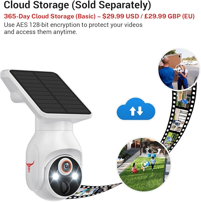 1080p Security Camera Wireless with Solar Panel, 2.4G WiFi Only, AI Human Detection, 2-Way Audio, Color Night Vision, Indoor/Outdoor Surveillance Bullet Cam, Cloud Storage (Sold Separately)