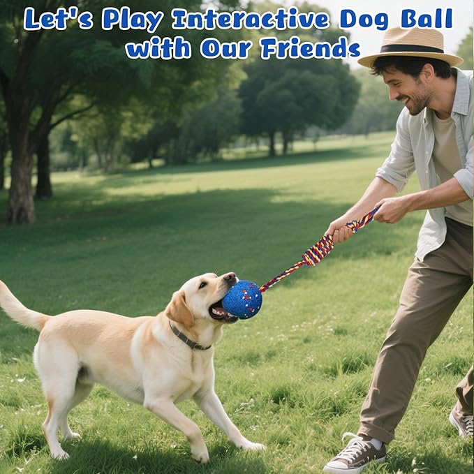 BABORUI Interactive Dog Toys Ball with Rope Tail, E-TPU Automatic Interactive Dog Toys for Aggressive Chewers, Indestructible Dogs Ball for Small/Medium/Large Dogs Indoor/Outdoor to Keep Them Busy