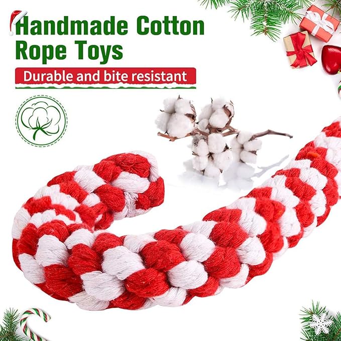 SCENEREAL Christmas Dog Toys, Durable Crutch Bone Rope Toys 4 Pack, Bite Resistant Chew Toy for Teething Cleaning, Xmas Element Rope Toy for Puppy Small Medium Large Dogs
