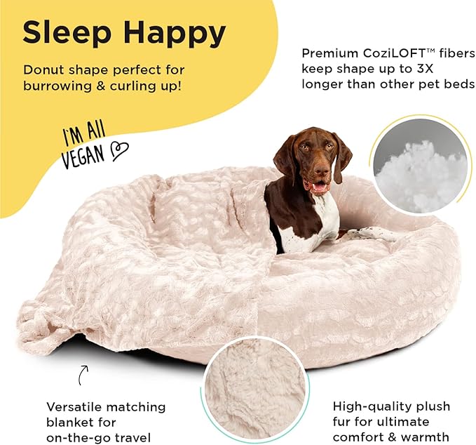 Best Friends by Sheri Bundle Set The Original Calming Lux Donut Cuddler Cat and Dog Bed + Pet Throw Blanket Oyster Extra Large 45" x 45"