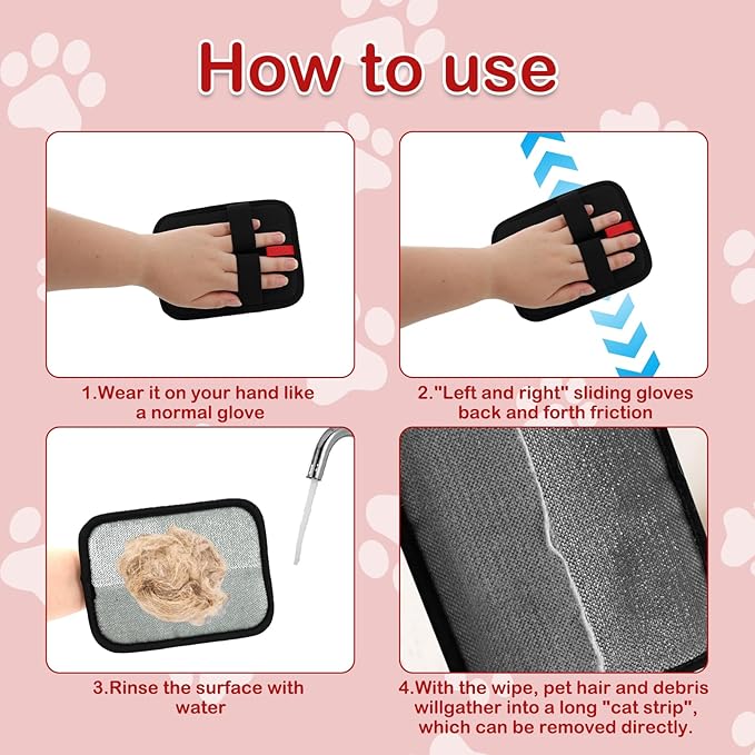 braxan 4 Pcs Electrostatic Pet Hair Removal Gloves, Reusable Pet Cat Dog Electrostatic pet Hair Remover for Couch, Furniture, Carpet, Curtain, Double-Sided Grooming Gloves