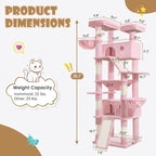 SHA CERLIN 81in Multi-Level Tall Cat Tree Tower for Indoor Kitties/Larger Cat Condo Furniture with Hammock/Cozy Pussycat Perches/Sisal Scratching Posts/Pet House/Wide Base/Pink
