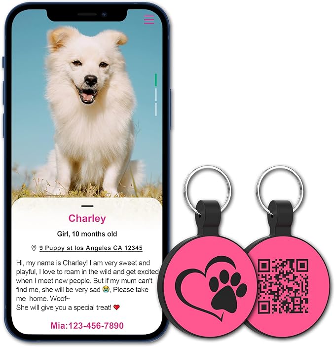 MYLUCKYTAG Silent Silicone QR Code Dog Tags - Scan QR for Instant Pet Location Alert Email