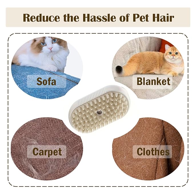 Rechargeable Pet Steam Brush for Cats & Dogs, Self-Cleaning Hair Brush for Shedding, Rotating Handle Cat & Dog Grooming Tool for Long & Short Hair- White
