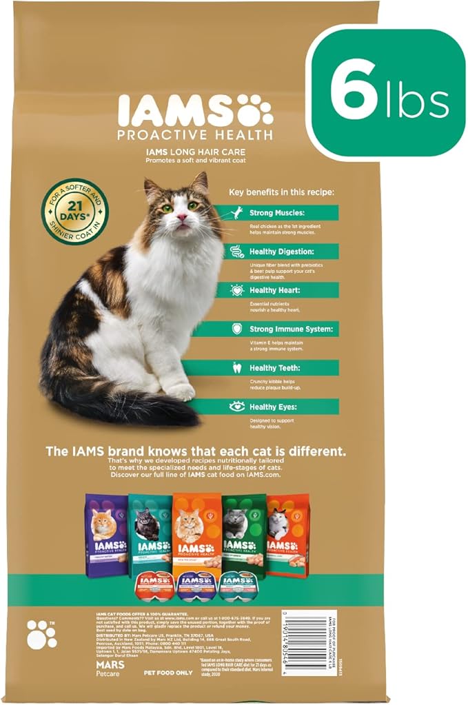 IAMS Proactive Health Long Hair Care Adult Dry Cat Food with Real Chicken & Salmon, 6 lb. Bag