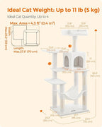 Feandrea Cat Tree, 56.3-Inch Cat Tower for Indoor Cats, Multi-Level Cat Condo with 4 Scratching Posts, 2 Perches, Hammock, Cave, Cream White UPCT161T01