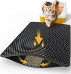 27" x 19" Cat Litter Mat - Ultra-Large Litter Box Mat with Double Layers, Urine-Proof and Non-Slip Litter Trapping Mat, Easy to Clean Kitty Litter Mats for Floor, Scatter Control, Black