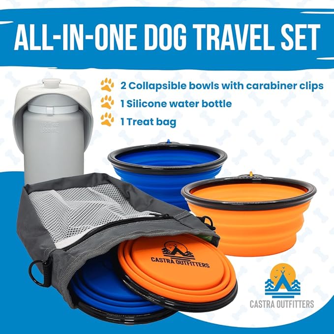 Travel Bag for Dogs and Cats - Dog Bag for Traveling Essentials & Travel Set - Pet Travel Bag with Dog Bowls and Water Bottle - Walking and Travel Accessories