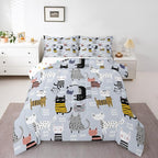 Erosebridal Kawaii Animal Comforter Twin Cute Cat Bedding for Girls Boys Kids, Black Polka Dots Bedding Sets & Collections, White Geometric Stripe Kitten Down Comforter, Funny Pet Bed Set Microfiber