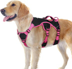 rabbitgoo Escape Proof Dog Harness Large Dogs, Soft Padded Full Body Pet Harness, Reflective Adjustable No Pull Vest with Lift Handle and Leash Clip for Walking Hiking Training, Pink & Black, L