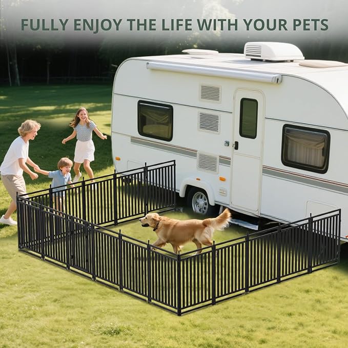 Dog Playpen Metal Dog Fence Outdoor for Yard 32" Height 32 Panels Portable Dog Pen Pet Kennel for RV Camping(Black-Silver)