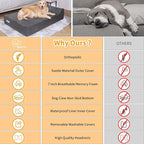 Orthopedic Dog Beds for Large Dogs, 7" Memory Foam Dog Beds with Waterproof Liner, Chew Proof Microsuede Cover, Removable and Washable, Nonskid Bottom, 52"x36" XL Grey
