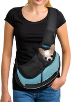 YUDODO Pet Sling Carrier for Small Dogs & Cats – Hands-Free Puppy Carrier with Safety Hook, Large Zipper Pocket, Soft Breathable Mesh, Adjustable Strap & Reflective Strip (Cyan 3.0 S)
