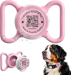 Waterproof AirTag Dog Collar Holder for Apple Tracker QR Code Case Pink