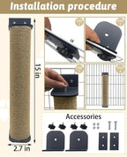 VCEPJH 2 Pcs Cat Scratching Post for Crate Cage Mounted Cat Scratcher Natural Sisal Scratch for Scratching and Climbing Furniture 15x2.7inches (Yellow)