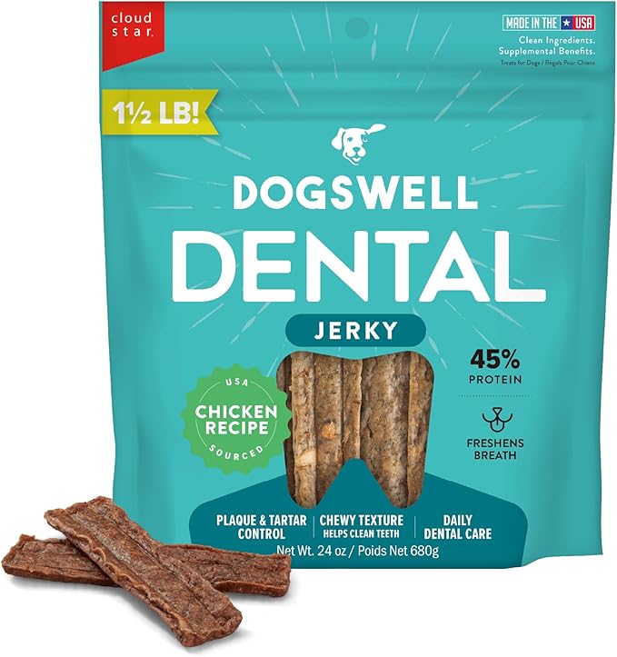 DOGSWELL Dental Jerky Dog Treats, Chicken, 24 oz. Bag