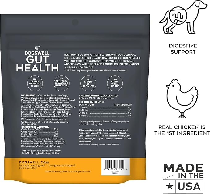 Dogswell Gut Health Slices Functional Dog Treats, Chicken 8 oz. Bag