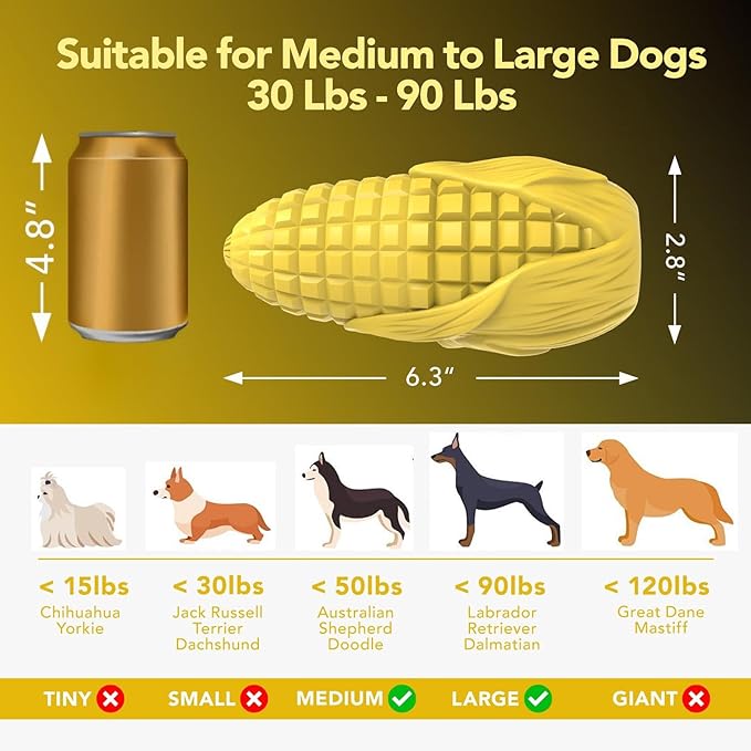 Dog Chew Toys for Aggressive Chewers,Idestructible Tough Durable Squeaky Interactive Dog Toys，Durable Dog Teeth Cleaning Toy for Medium Large Breeds，Corn Stick Toy (Yellow)